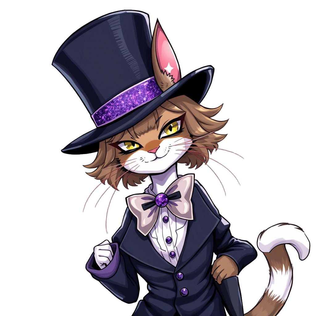 Anime Catgirl with Top Hat in Manga Style