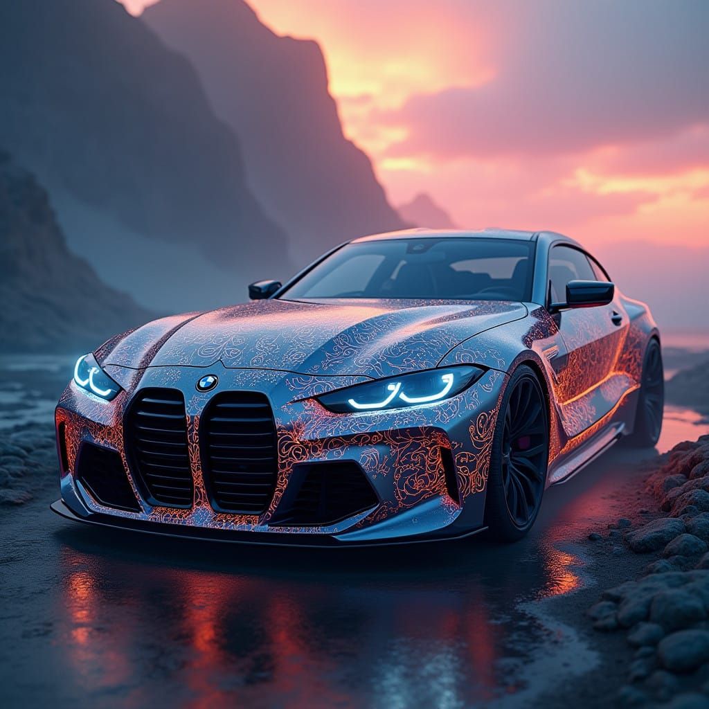 BMW Sports Car in Dreamlike High-Fantasy Landscape