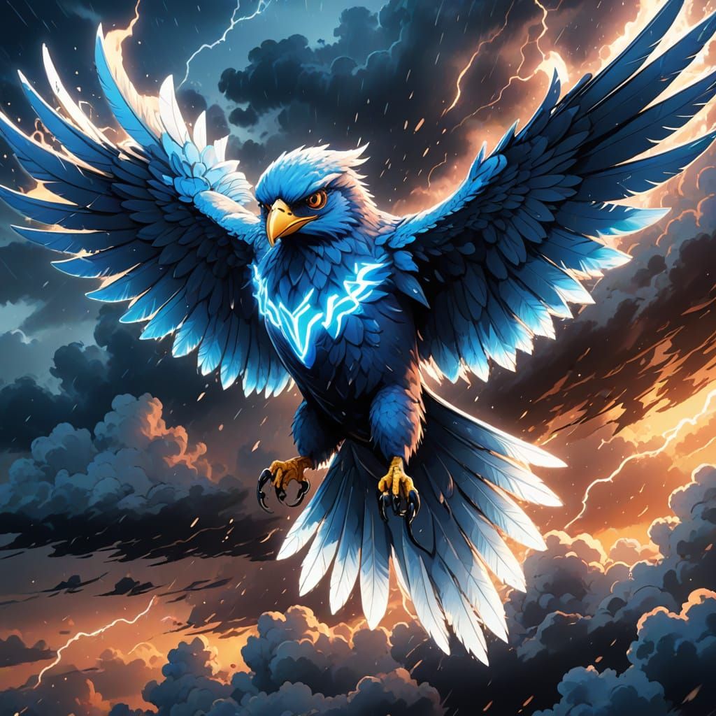 Manga-Inspired Thunderbird Soars Through Turbulent Stormy Sk...