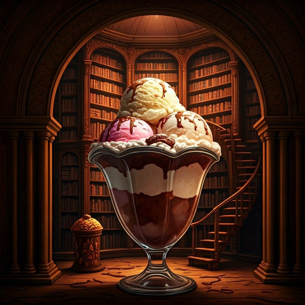 Hidden Ice Cream Library in Gothic Art Style