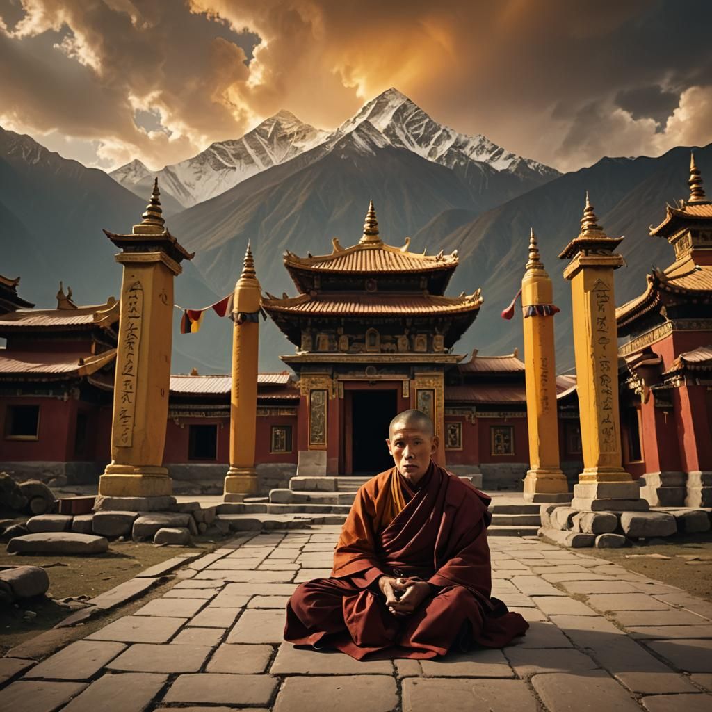 Epic Tibetan Temple Oasis Amidst Himalayan Storm