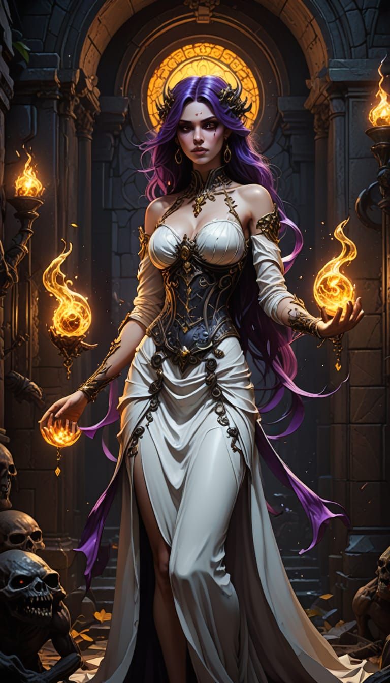 Gothic Necromancer Reigns Over Demonic Minions in a Haunting...