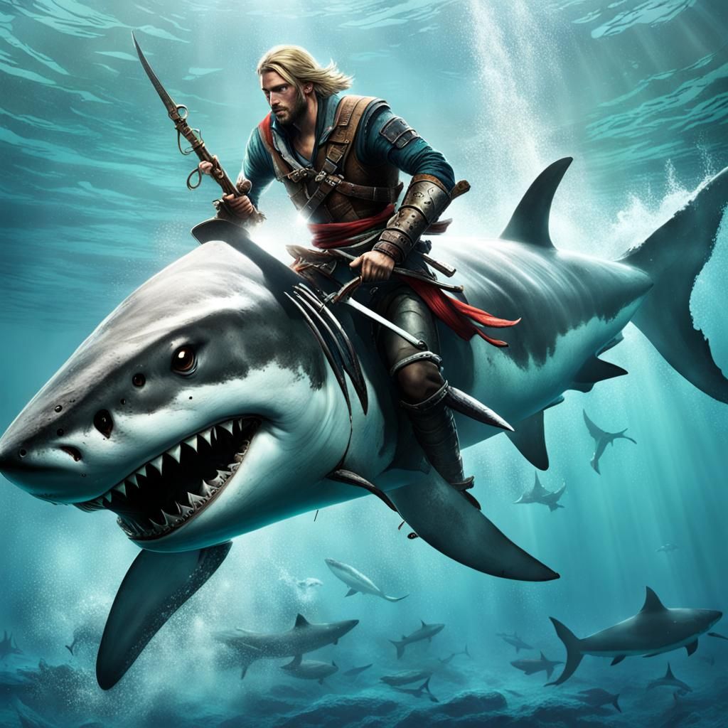 Pirate Rides a Shark Underwater Adventure
