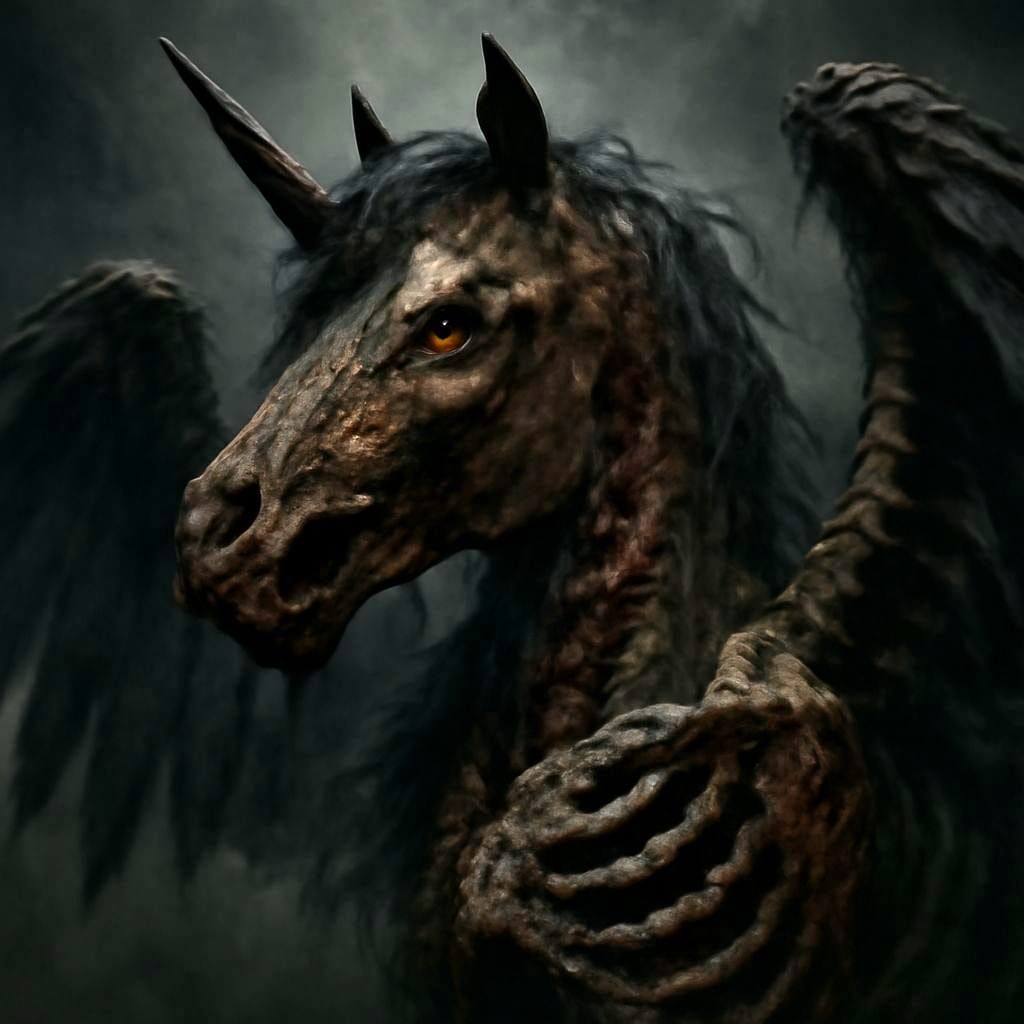 Disturbing Zombie Unicorn with Fire Opal Horn