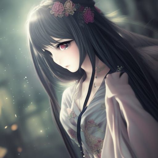 Melancholy Girl in Anime Style, 8K Resolution