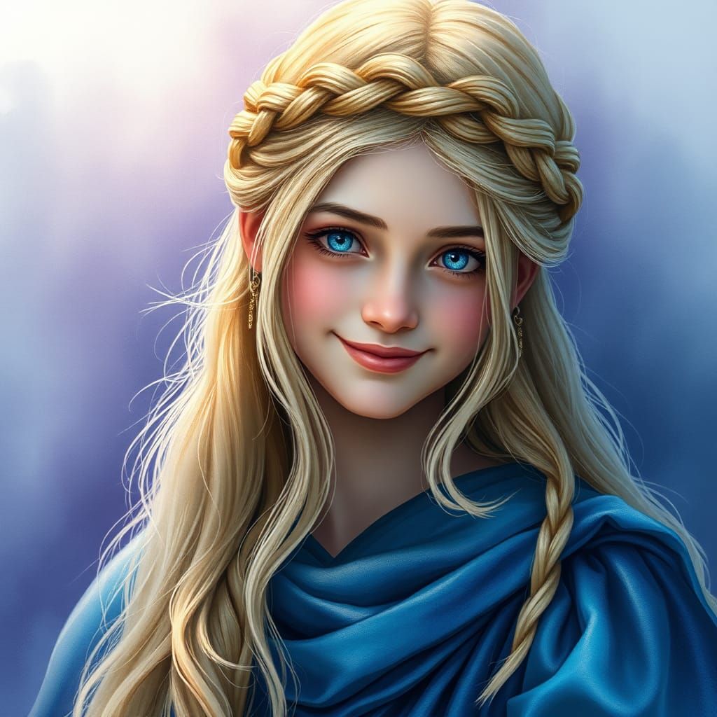 Medieval Sorceress Portrait in Watercolor Style