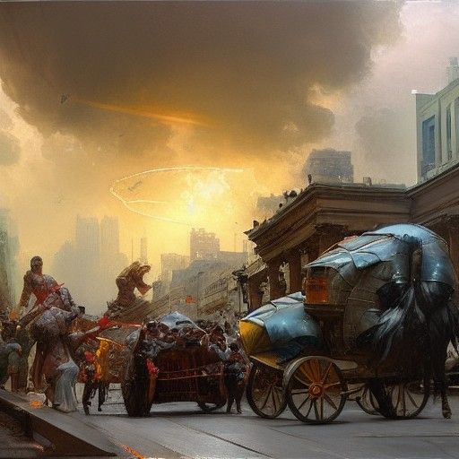 Roman Chariot in Harlem: Detailed Photorealistic Painting