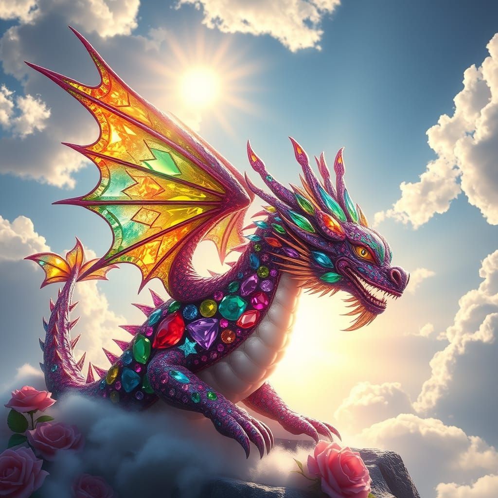 Vibrant Gemstone Dragon Radiates Inner Light