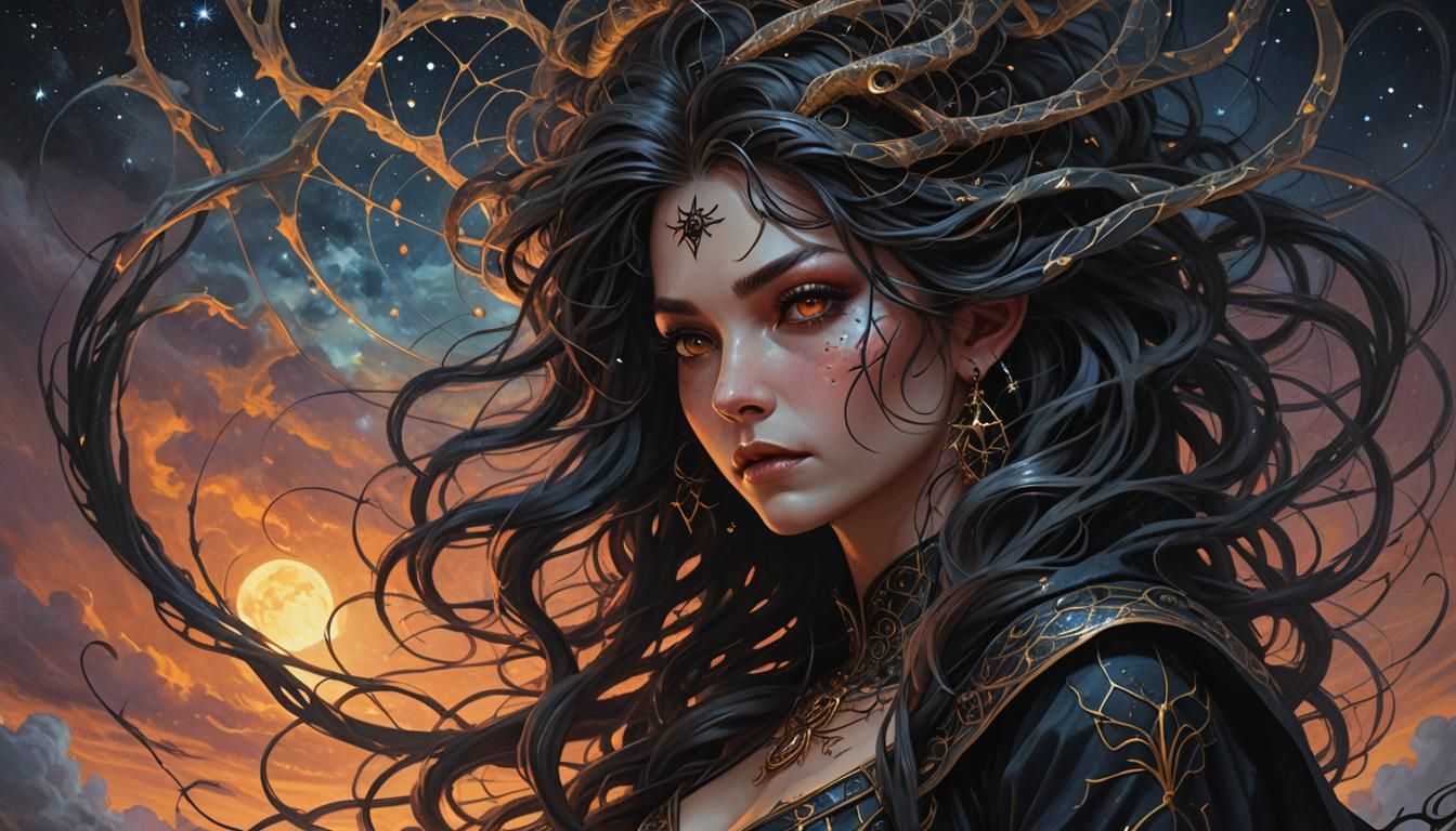 Spider Sorceress in Ornate Oil Painting Style