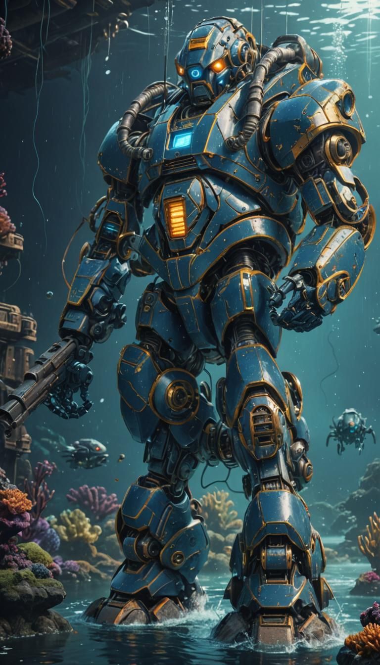 1980s War Robot in Deep Blue: Artstation Fantasy