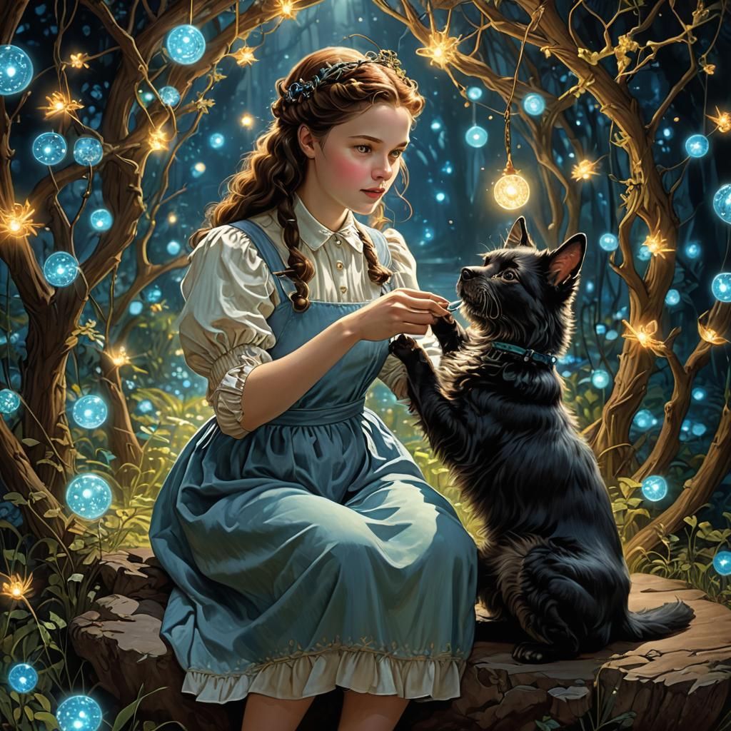 Bioluminescent Dorothy and Toto in Radiant Light
