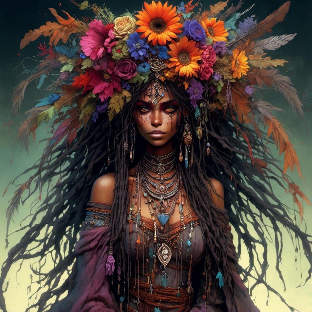 Voodoo Priestess in Dark Fantasy Style