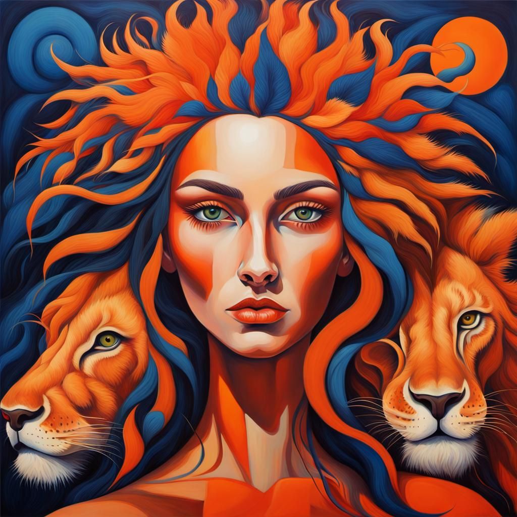 Surrealist Woman with Lion's Mane: A Captivating Fusion