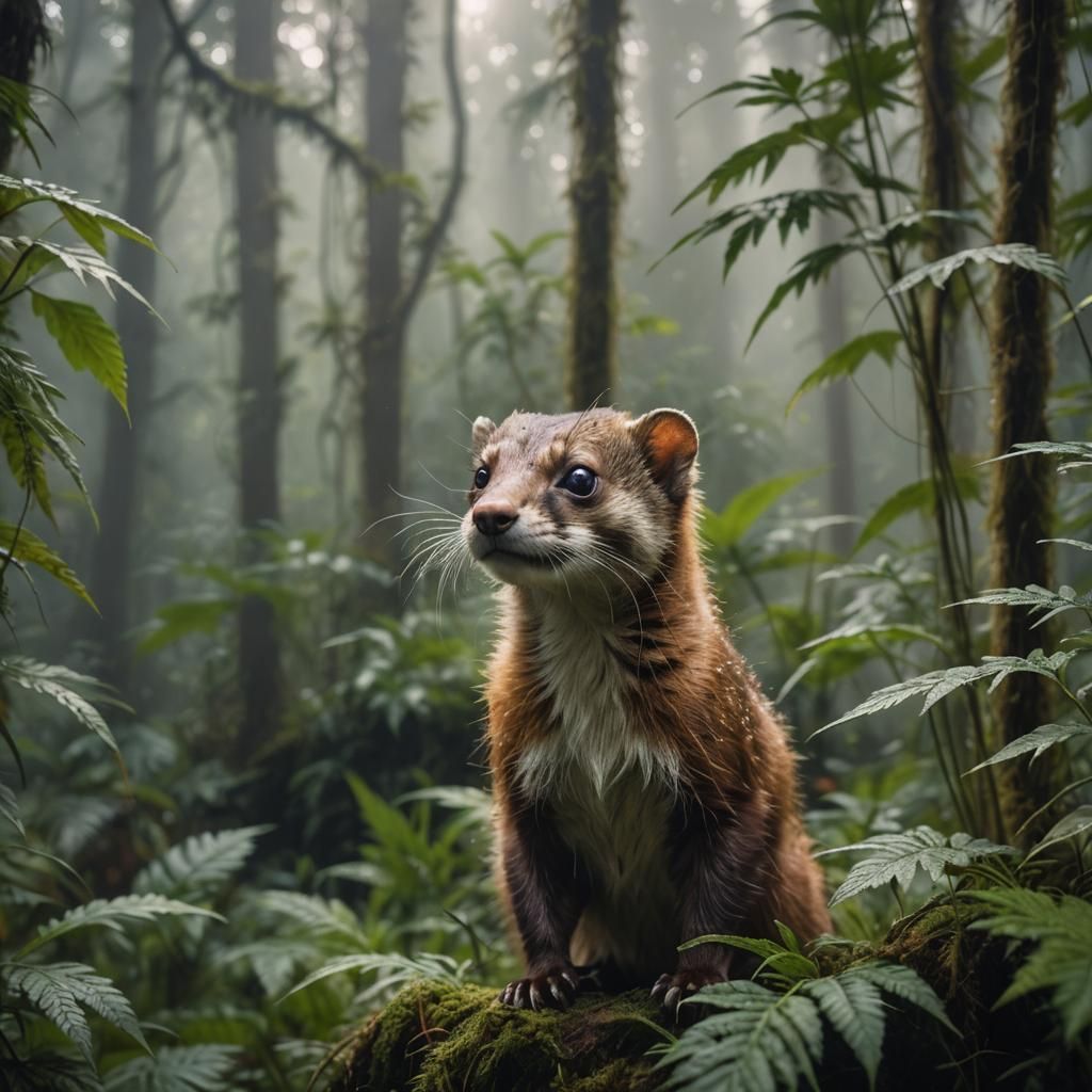 Weasel in Cannabis Rainforest: Realistic Fur Photography