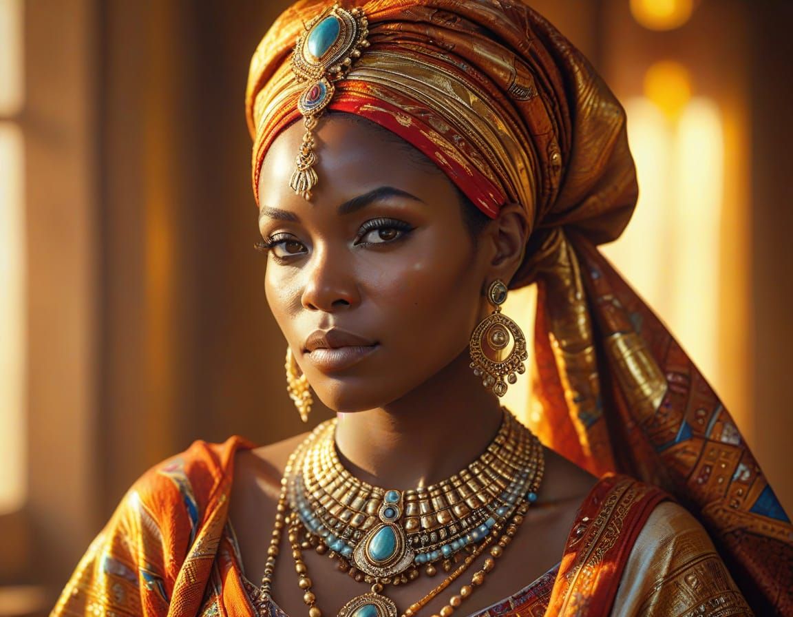 Regal Yoruba Goddess in Vibrant Fantasy Portrait