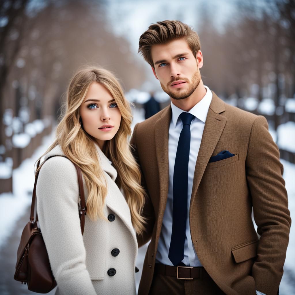 Realistic Winter Portrait of a Woman and Man