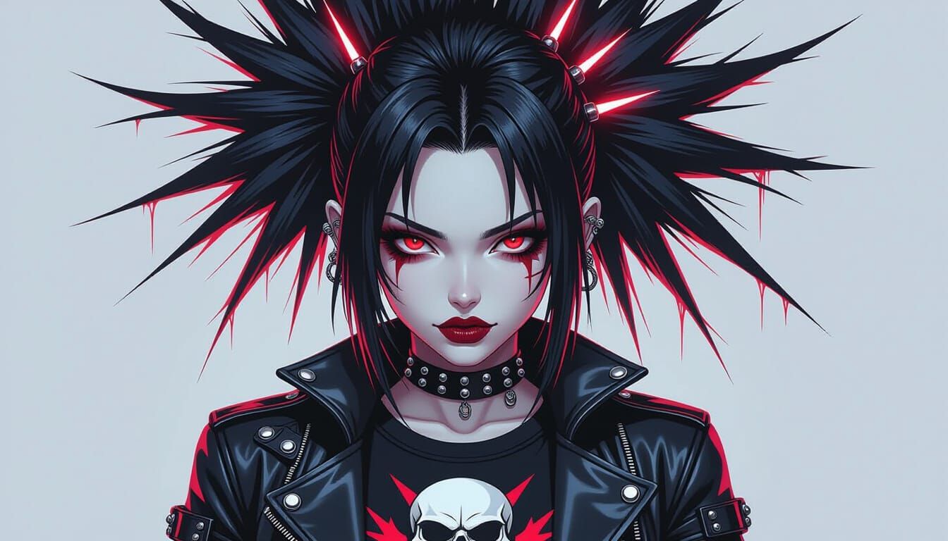 Anime Woman With Death Mohawk in Cyberpunk Style