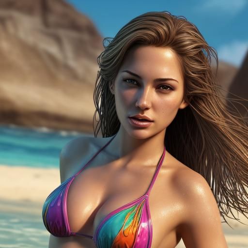 Bikini Women in Hyperrealistic Splash Art Style