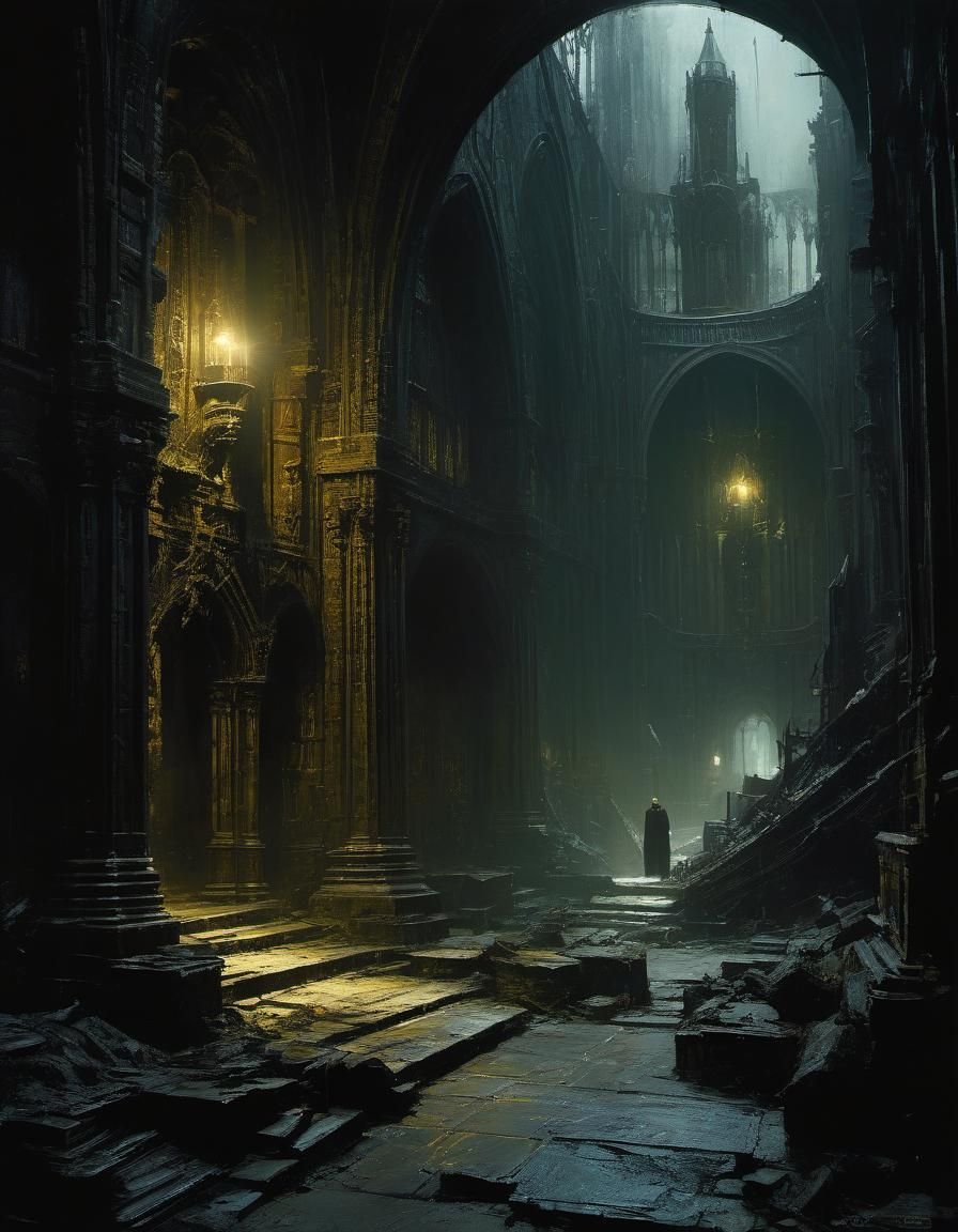 Gothic Knight in Lovecraftian Dungeon, Wrightson Style