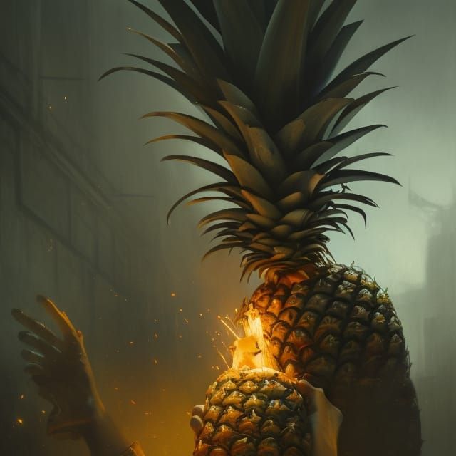Person and Pineapple: Dark Fantasy Masterpiece in 8K