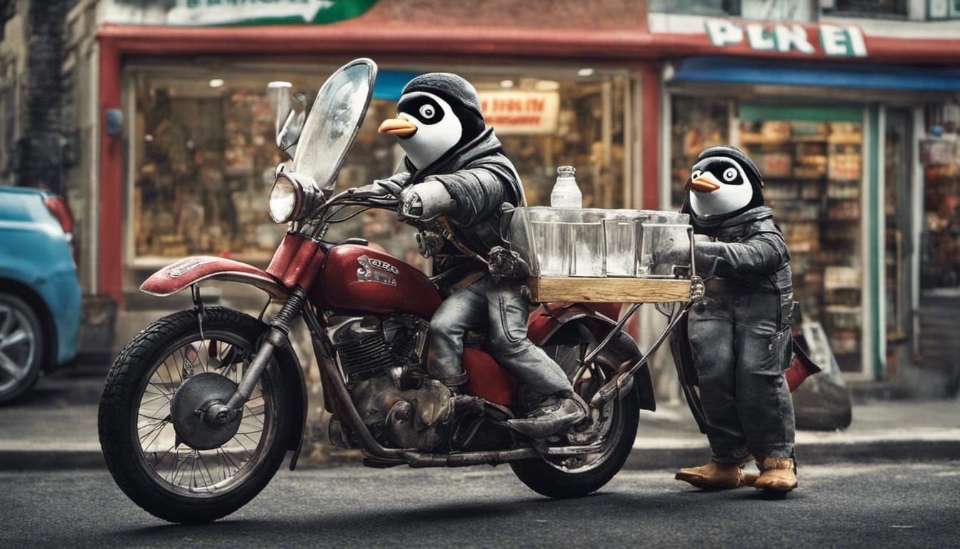 Penguin Pirates Stealing Ice: Hyperrealistic Cinematic Image