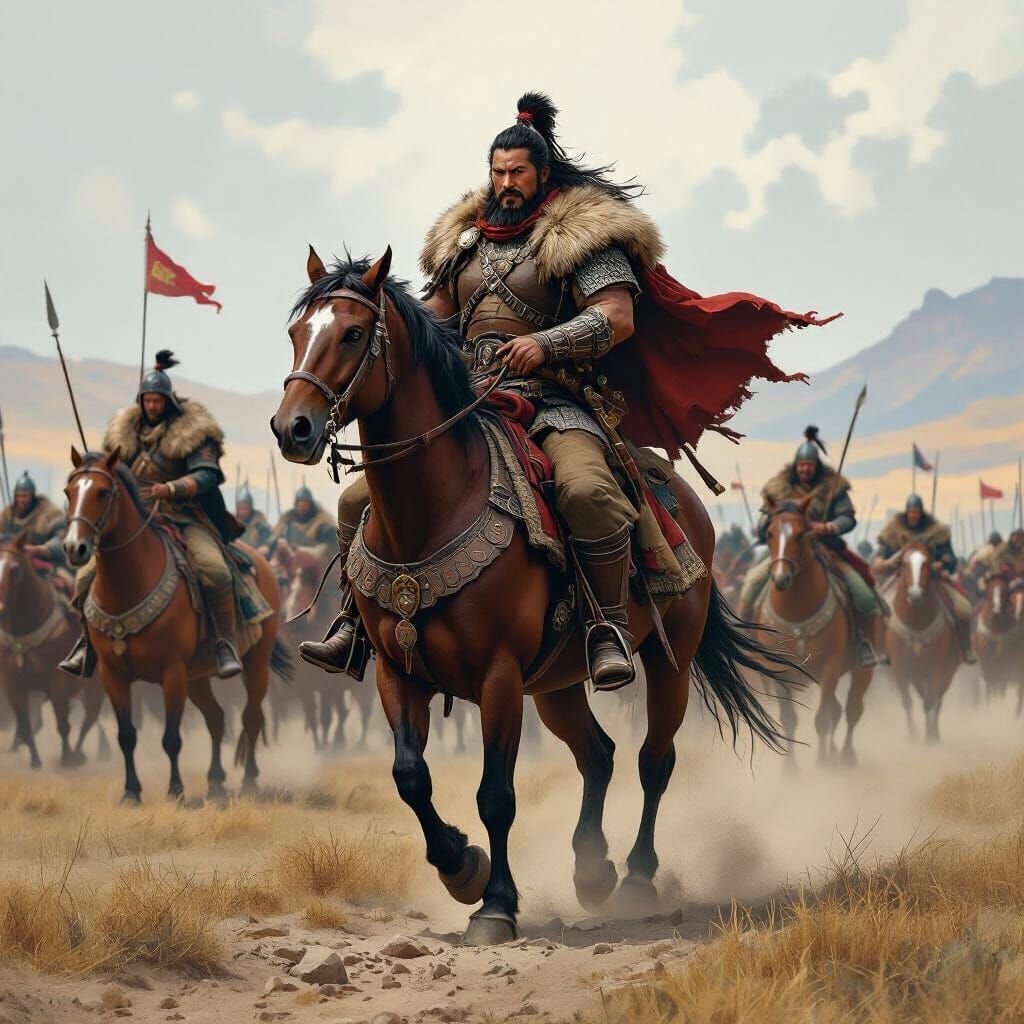 Mongolian Warrior Leading Army, Epic Fantasy Art