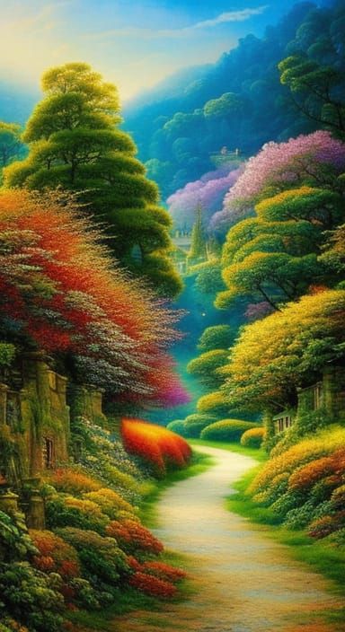 Quaint Cottages with Flower Gardens in Rich Colors
