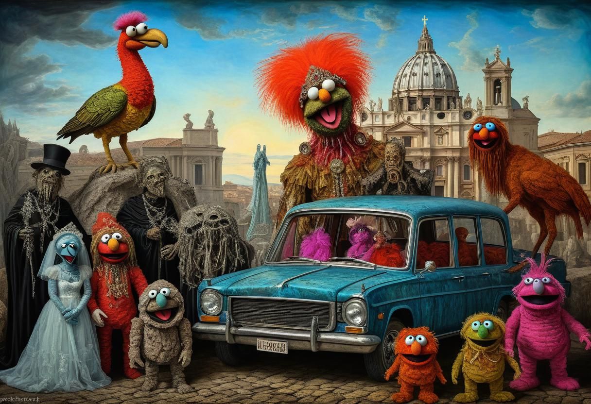 Pippi Longstocking's Cryptid Wedding: Surreal Digital Art