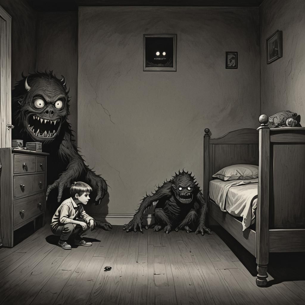 Eerie Bedroom Scene: Monster Under the Bed
