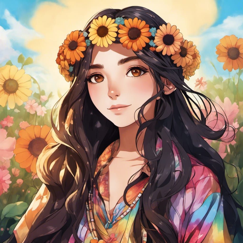 Anime Portrait of a Cute Hippie Girl