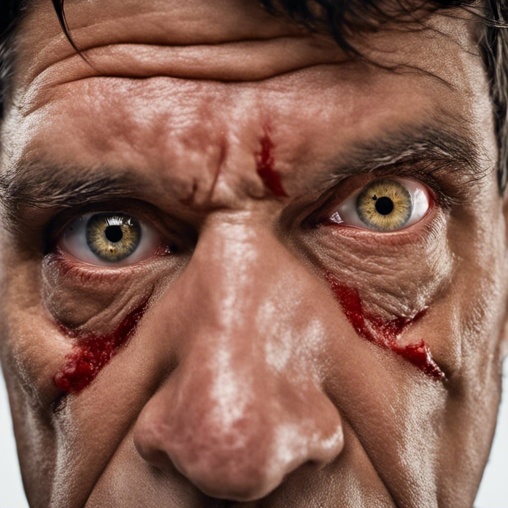Close-up Portrait of Angry Man with Red Eyes