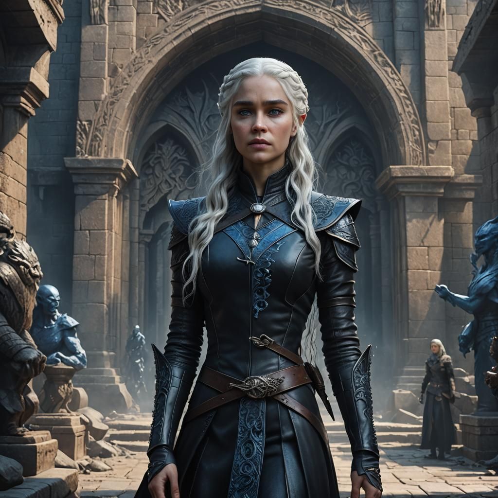 Fantasy Queen in Black Leather Outfit, Detailed Matte Painti...