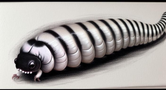 Detailed Chalk Drawing of a Red and White Millipede