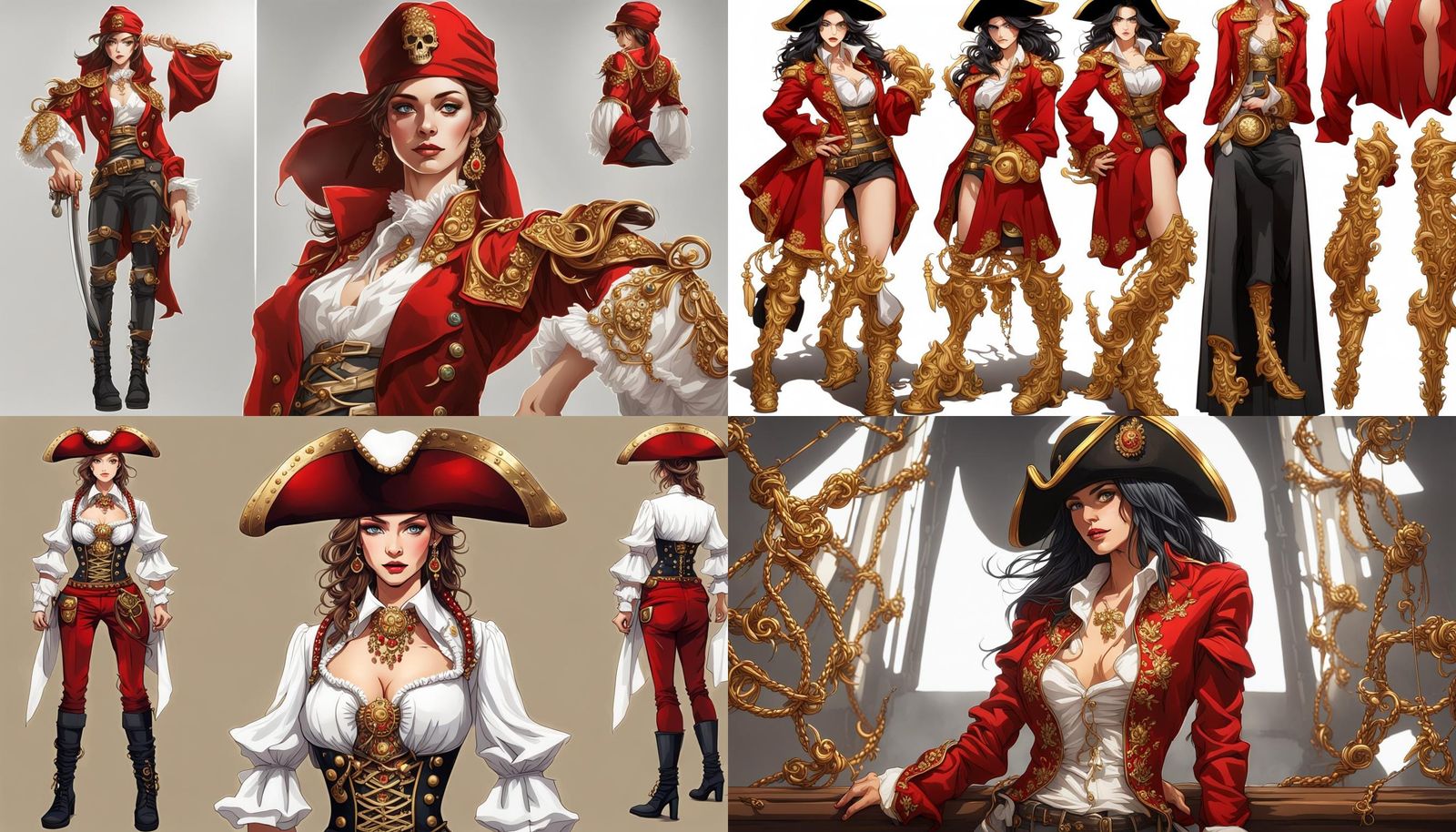 Female Android Pirate with Mechanical Jackdaw, detailed pain...