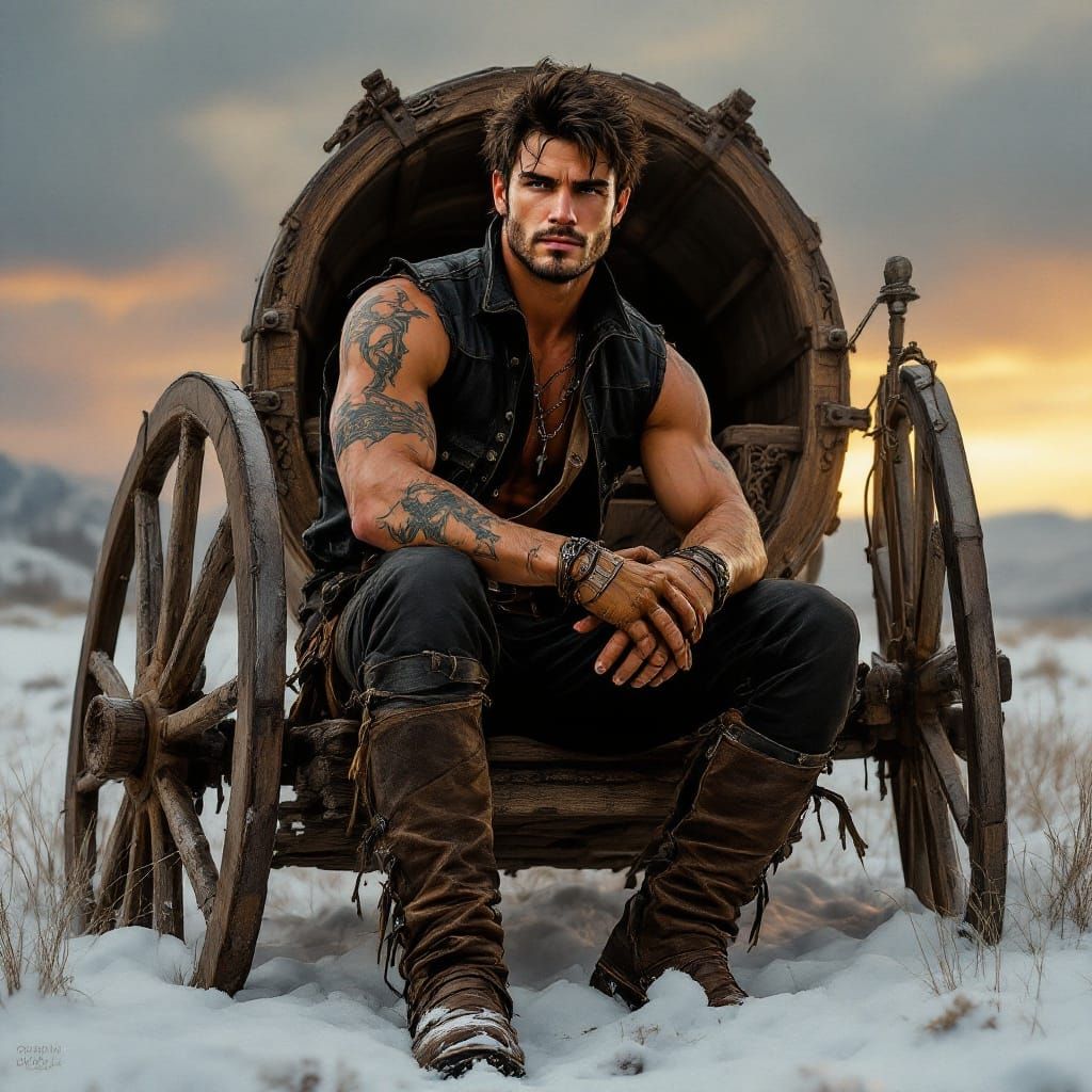 Tough Winter Rider in a Golden Dusk