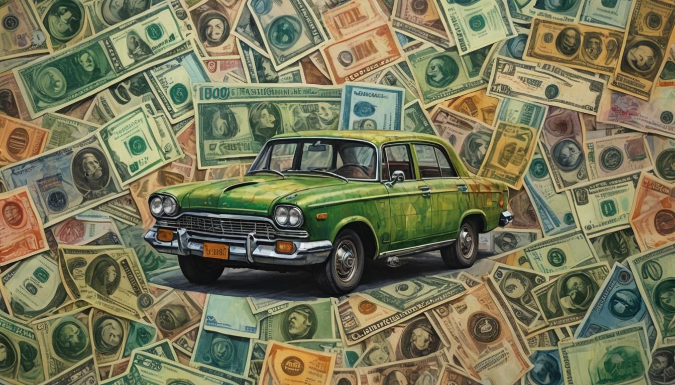 Car as Currency: Colorful Oil Painting