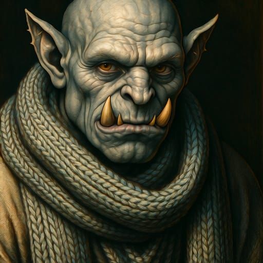 Grizzled Orc Ascetic with Knit Scarf