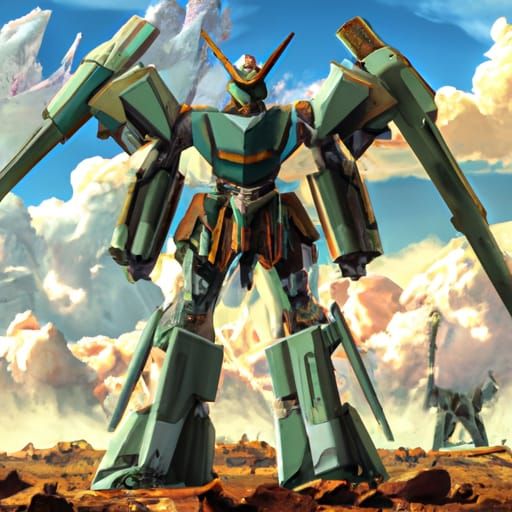 Teal Robot Duel: Anime-Inspired Mecha Concept Art