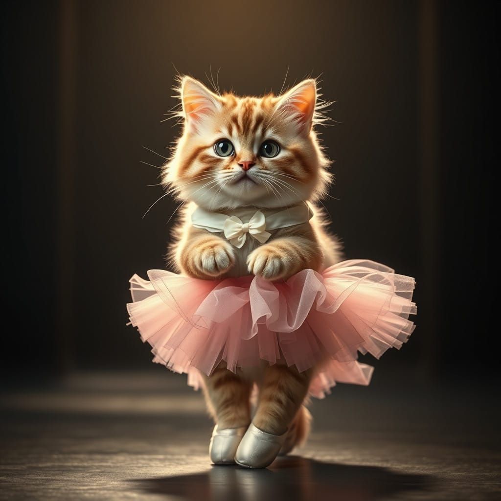 Whimsical Feline Ballerina in Dramatic Studio