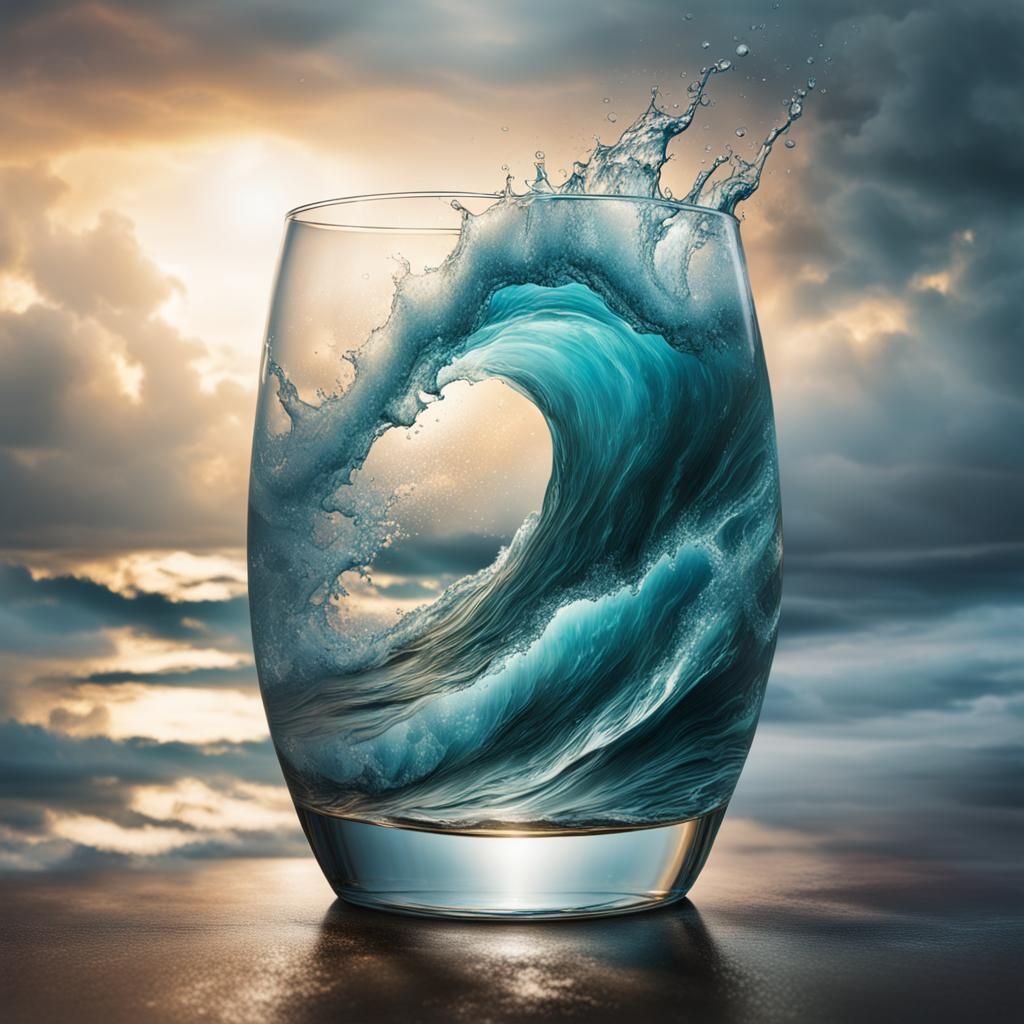 Stormy Sea in Glass: Hyperrealistic Splash Art