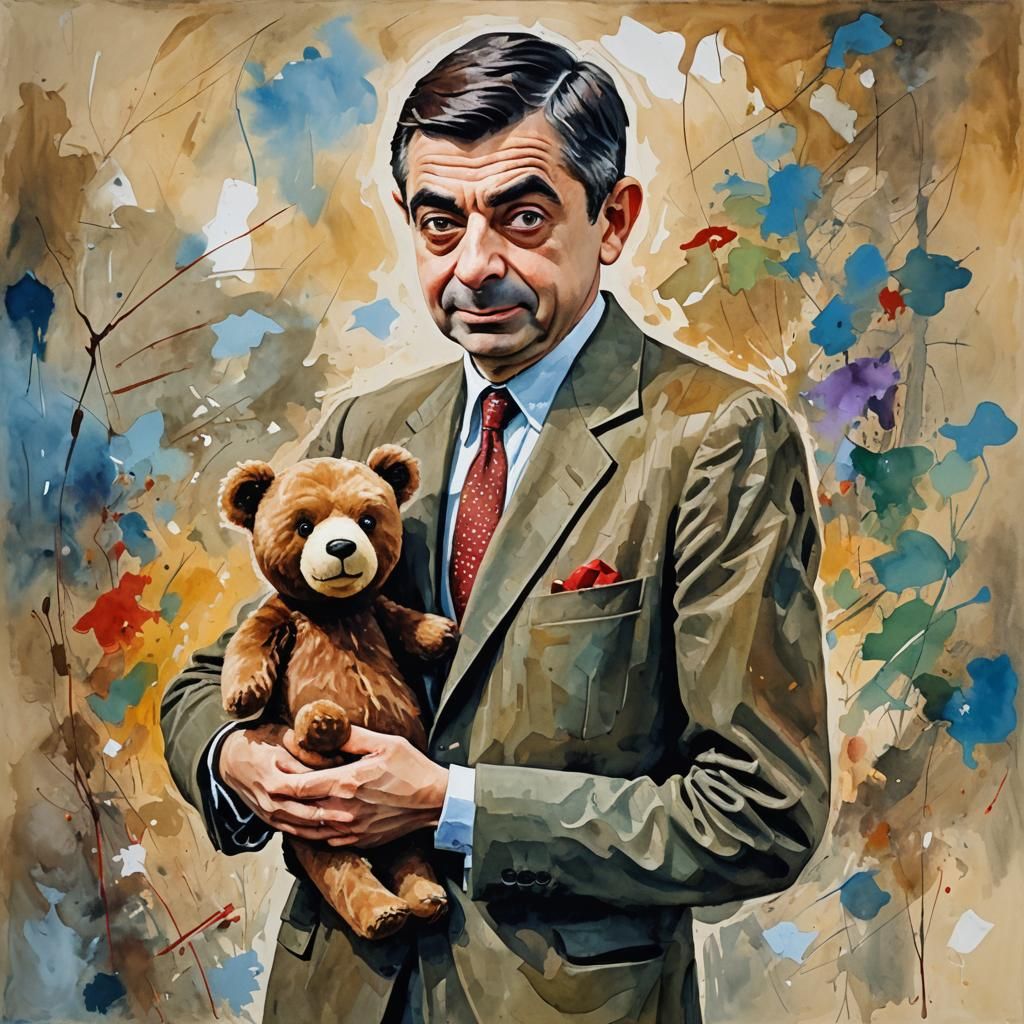 Mr. Bean with Bear in Gouache Style