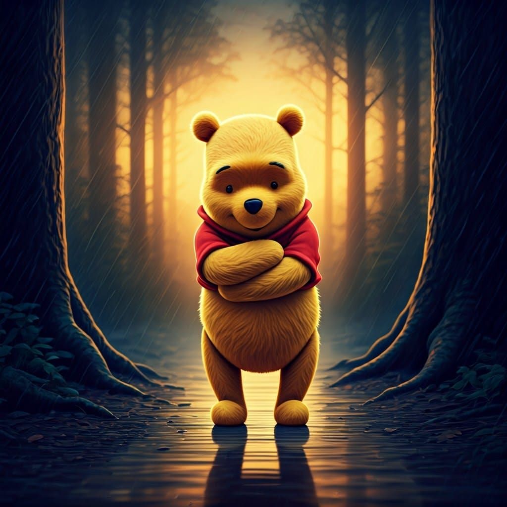 Winnie the Pooh in Cold, Foggy Woods