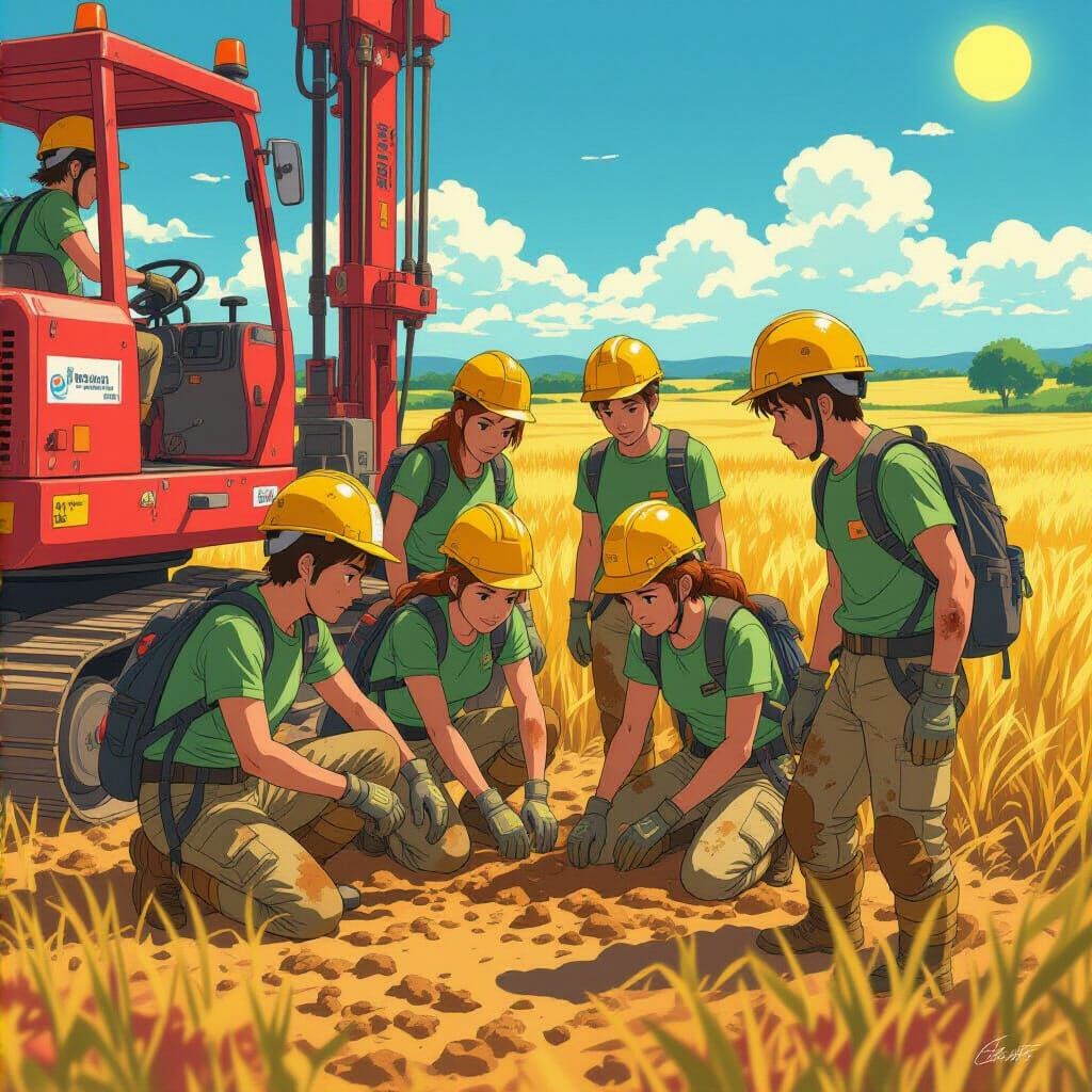 Italian Geologists Surveying in Studio Ghibli Style