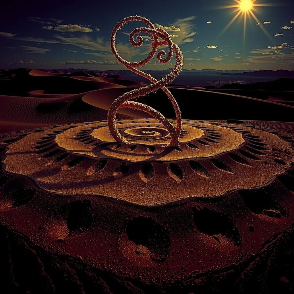 Golden Sand Spiral in Desert Sunset