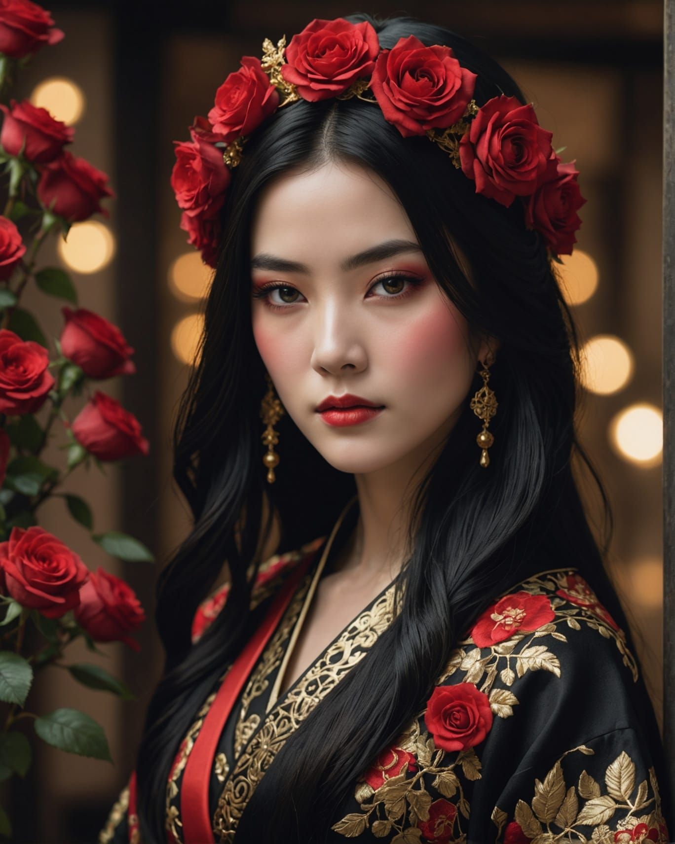 Woman with Roses, Photorealistic Portrait
