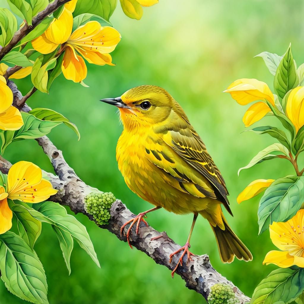 Watercolor Yellow Warbler Painting