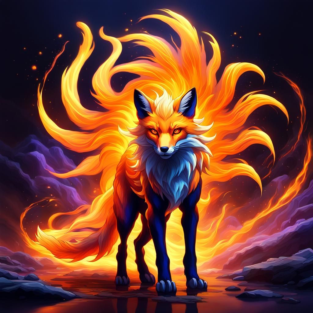 Ethereal Nine-Tailed Fox in Digital Matte Painting