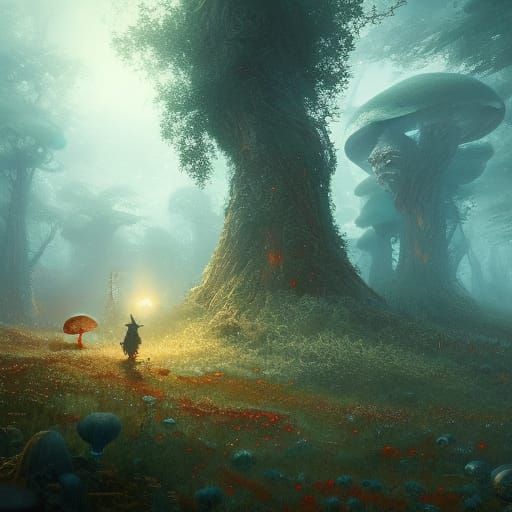Enchanted Mushroom Forest in Dark Fantasy Style