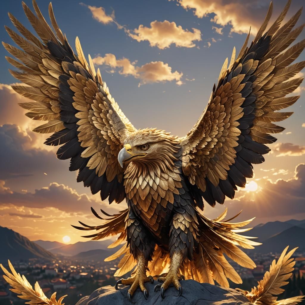 Albanian Eagle Spreads Wings in Anime Style 3D Art