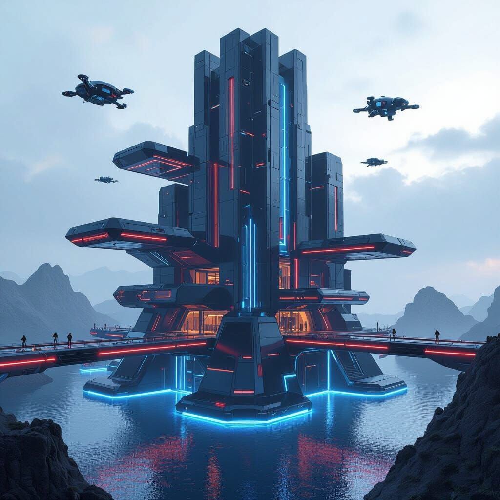 Futuristic Mega-Mansion with Neon Accents as Digital Art